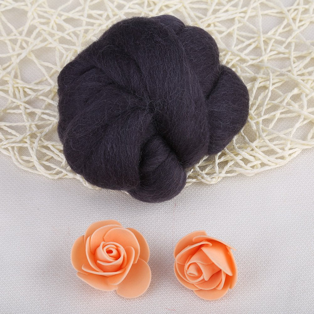 Hilitand 1 Roll Wool Roving, Colorful Needle Felting Hand Sewing Trimming Merino Wool Fibre Dark Gray (2oz)