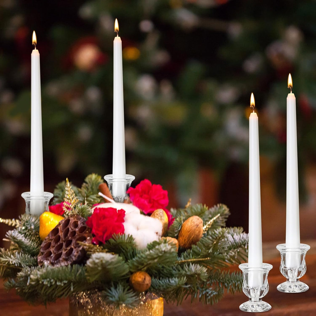 96 Pcs Glass Taper Candle Holders Bulk 2. 5 Inch Clear Candlestick Holder with Long Tapered Candles Candle Sticks Set for Table Centerpiece Wedding Christmas Party Decoration