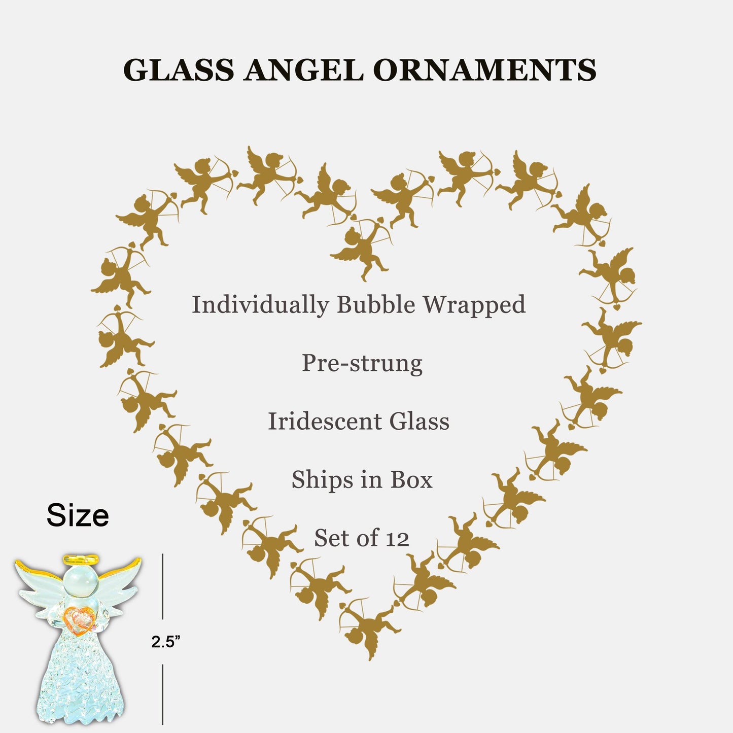 4E's Novelty Glass Angel Ornaments for Christmas Tree (Set of 12) - 2.5" Mini in 6 Unique Design, Crystal Spun Glass Angel Ornaments for Christmas Tree,
