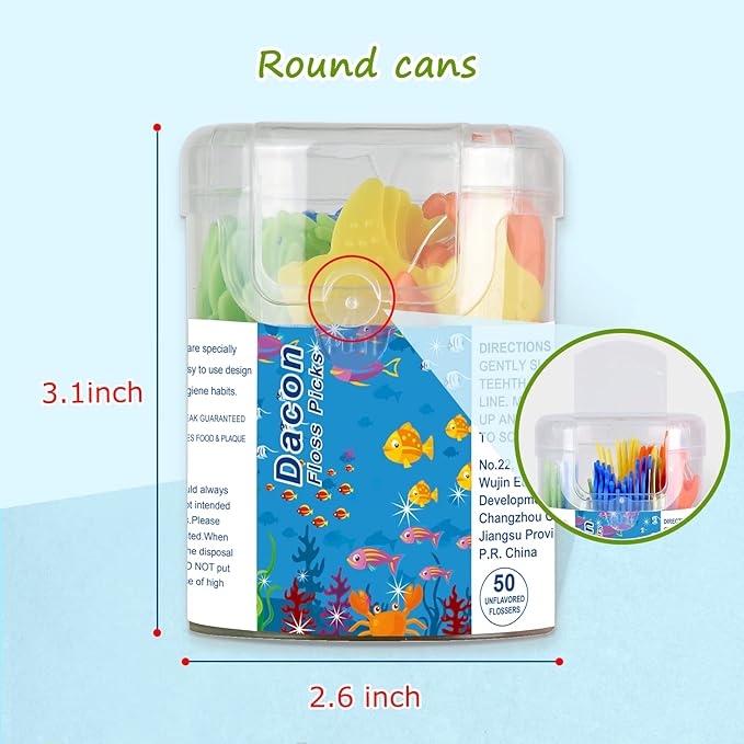 Kids Flossers, Kids Dental Floss Picks Without Fluoride, Unflavored, 4 Colors Ocean Animals Shaped Makes Flossing Fun, 50 Count (Pack of 1)