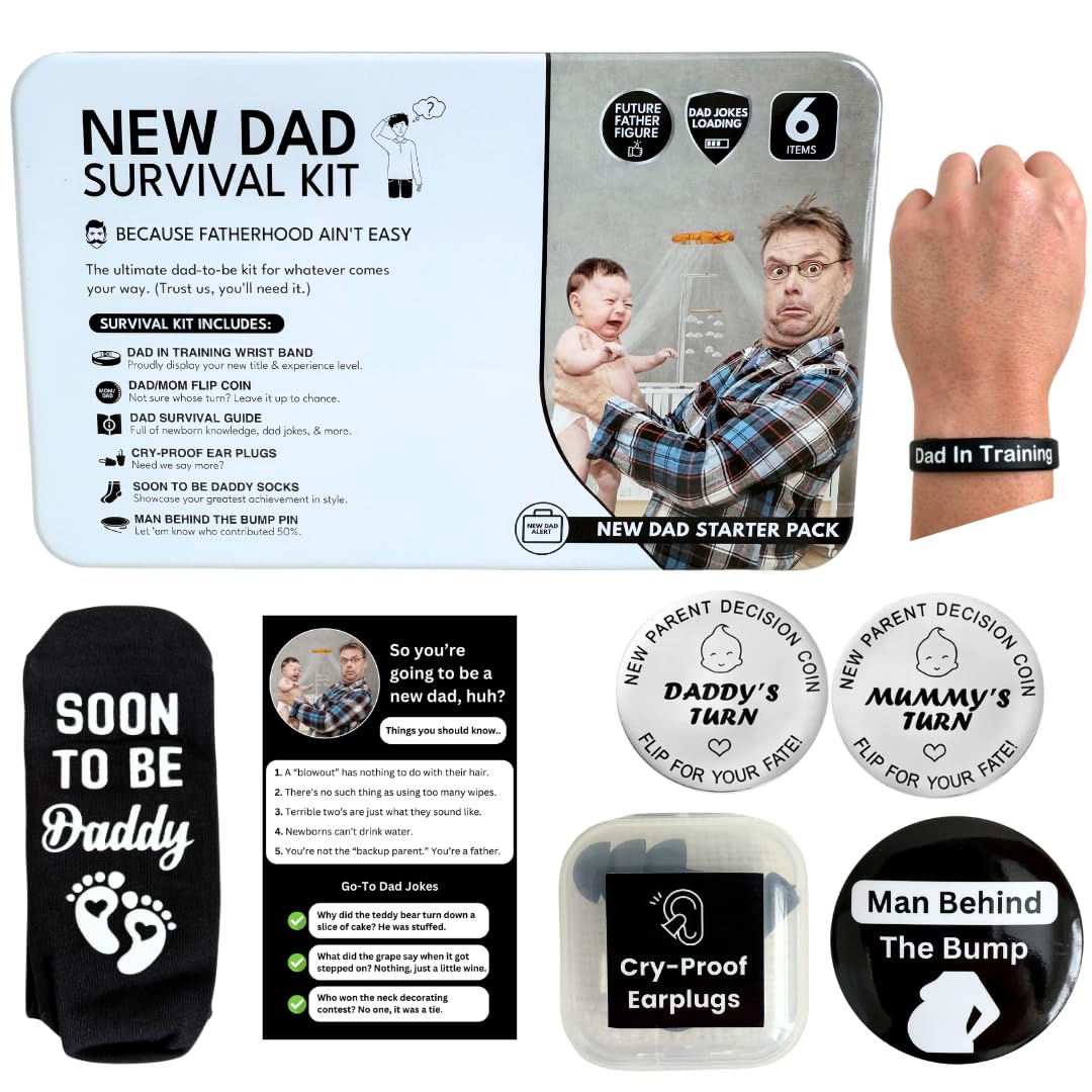 Funny New Dad Gift for First Time Parents | Unique Pregnancy Present for Expecting Fathers to Be | Best New Father Present for Gender Reveal or Baby Shower | Includes Socks, Decision Coin & More