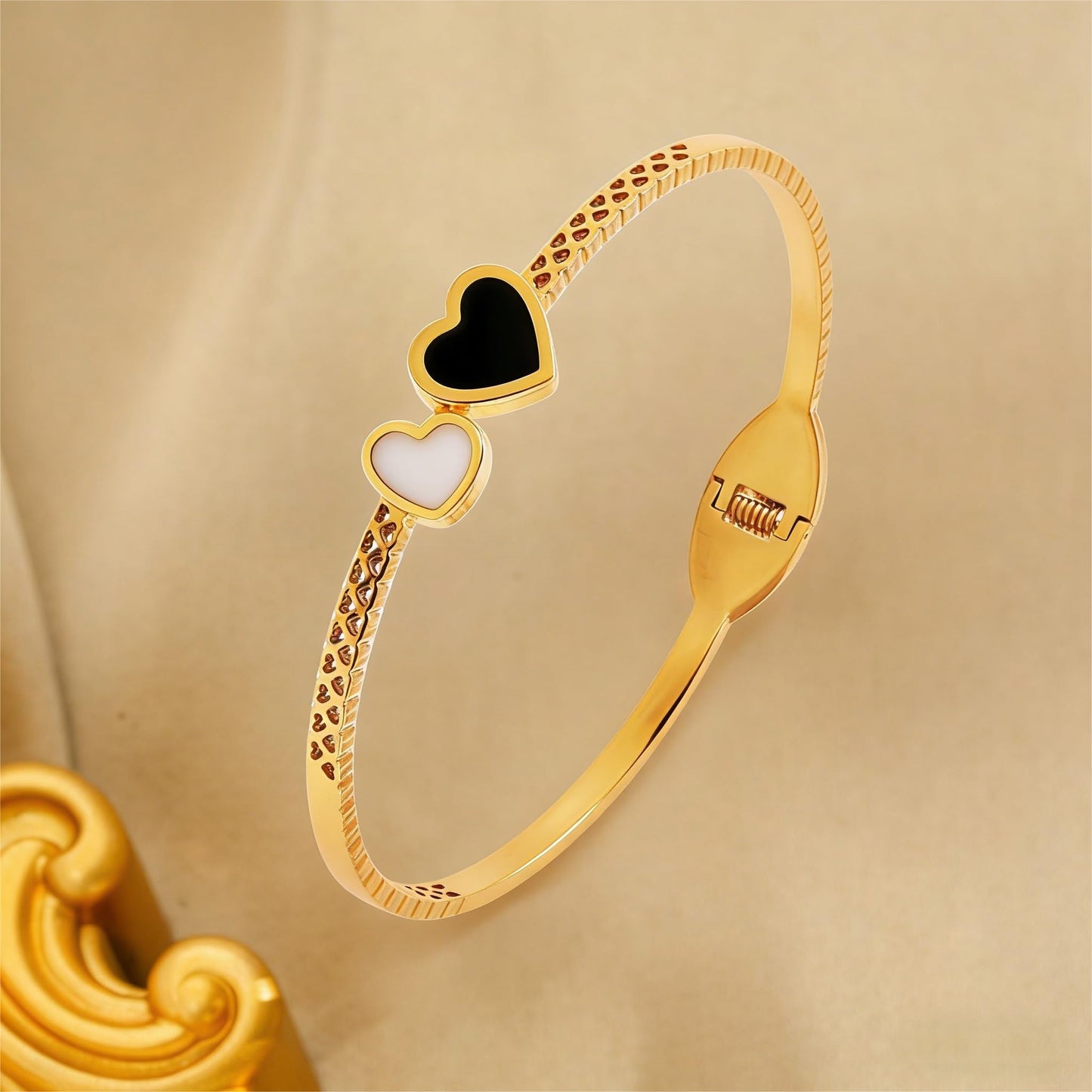 Vbvbip 18K Gold Plated 316L Stainless Steel Bangle Bracelet Collection - 12 Unique Designs + Matching Diamond-Accent Titanium Steel Chain, Gift for Women