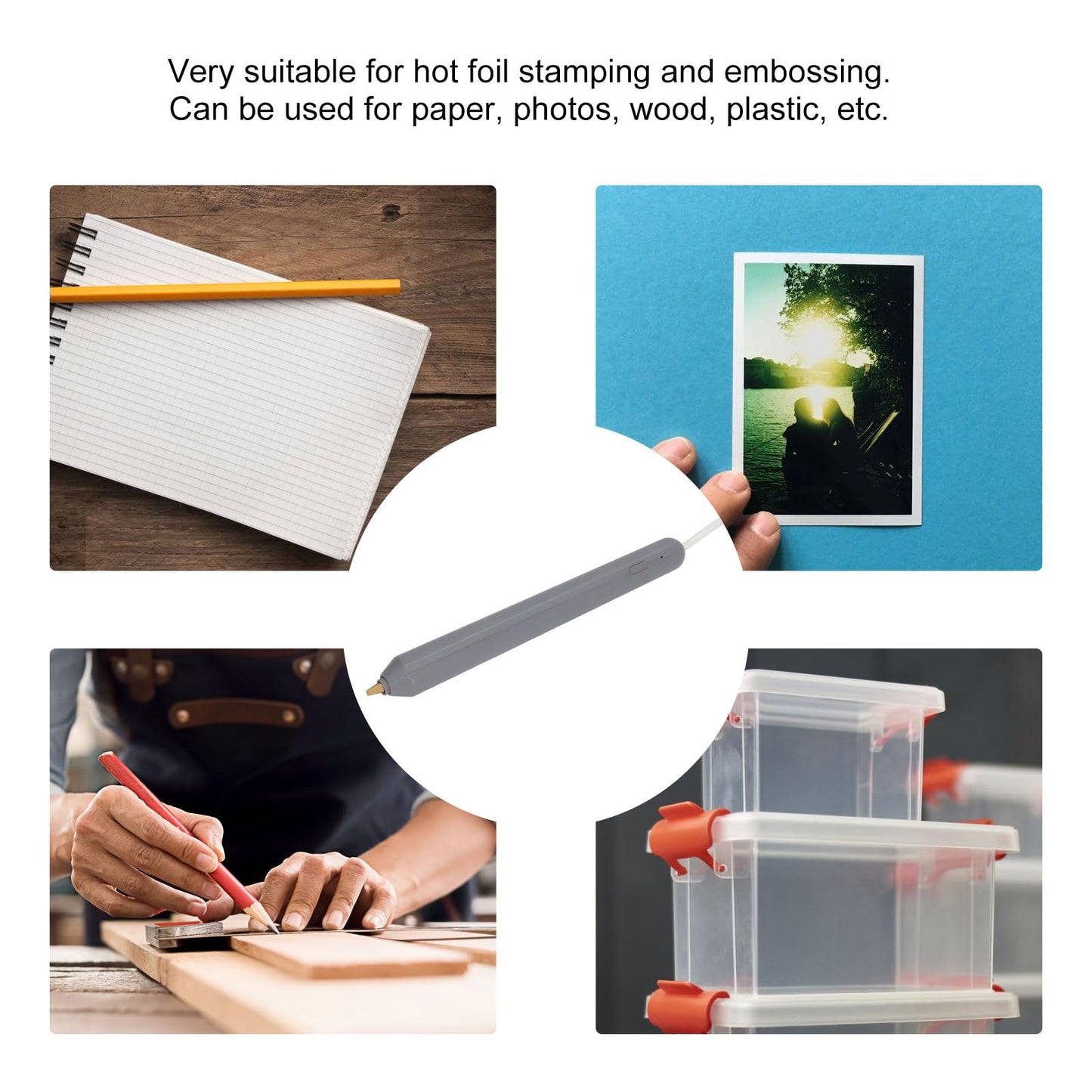 Garosa Hot Foil Pen USB Embossing Stamping Tool with 4 Interchangeable Tips Storage Box for Card Making Scrapbooking Craft Projects Drawing Art Supplies