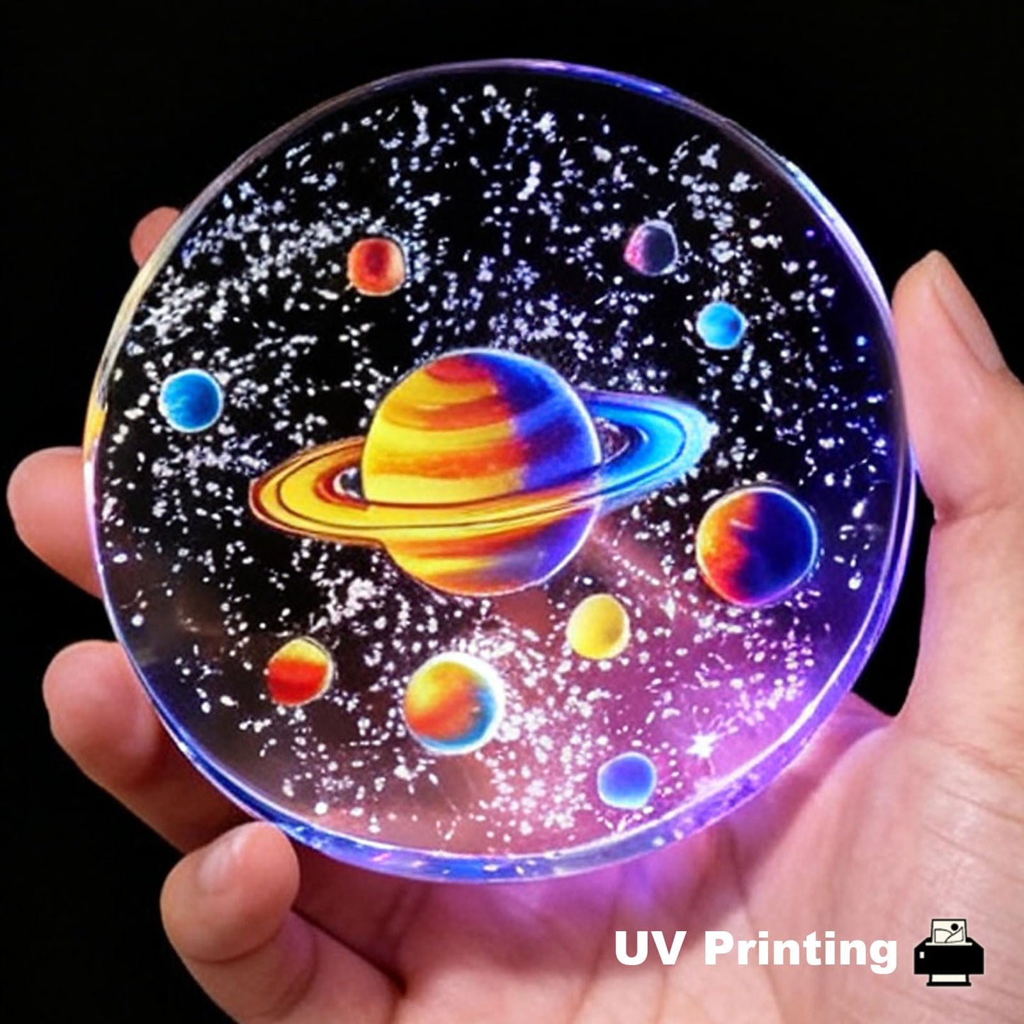 BJSYLTEK 3D Crystal Space Night Light, Saturn Planetary Galaxy Lamp for Kids & Space Lovers, LED Cosmic Decor Nightlight as Astronaut Gift for Bedroom/Desk（10cm/3.94in）