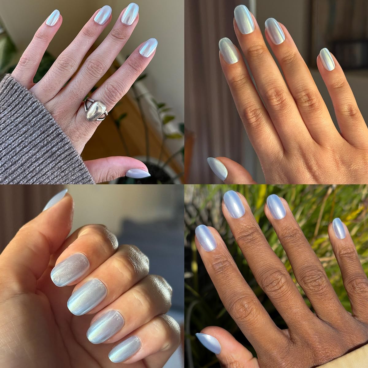 Olive & June Maximalist Instant Mani Press-On Nails (Glue) | 42 Fake Nails, 21 Sizes | Non-Toxic, Long-Lasting Big, Bold Gorgeous Realistic Look | Salon-Quality at Home | Short, Round | Sky Chrome