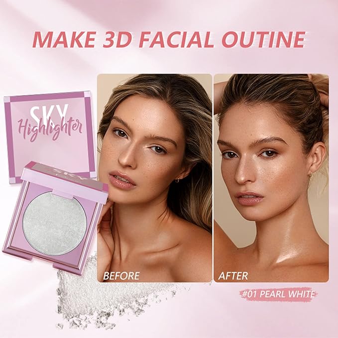 MAEPEOR Face Highlighter Palette 8 Colors Shimmer Glitter Pearl Highlighter Powder Sparkly Diamond Highlighting Palette for Face Cheek (01 Pearl White)