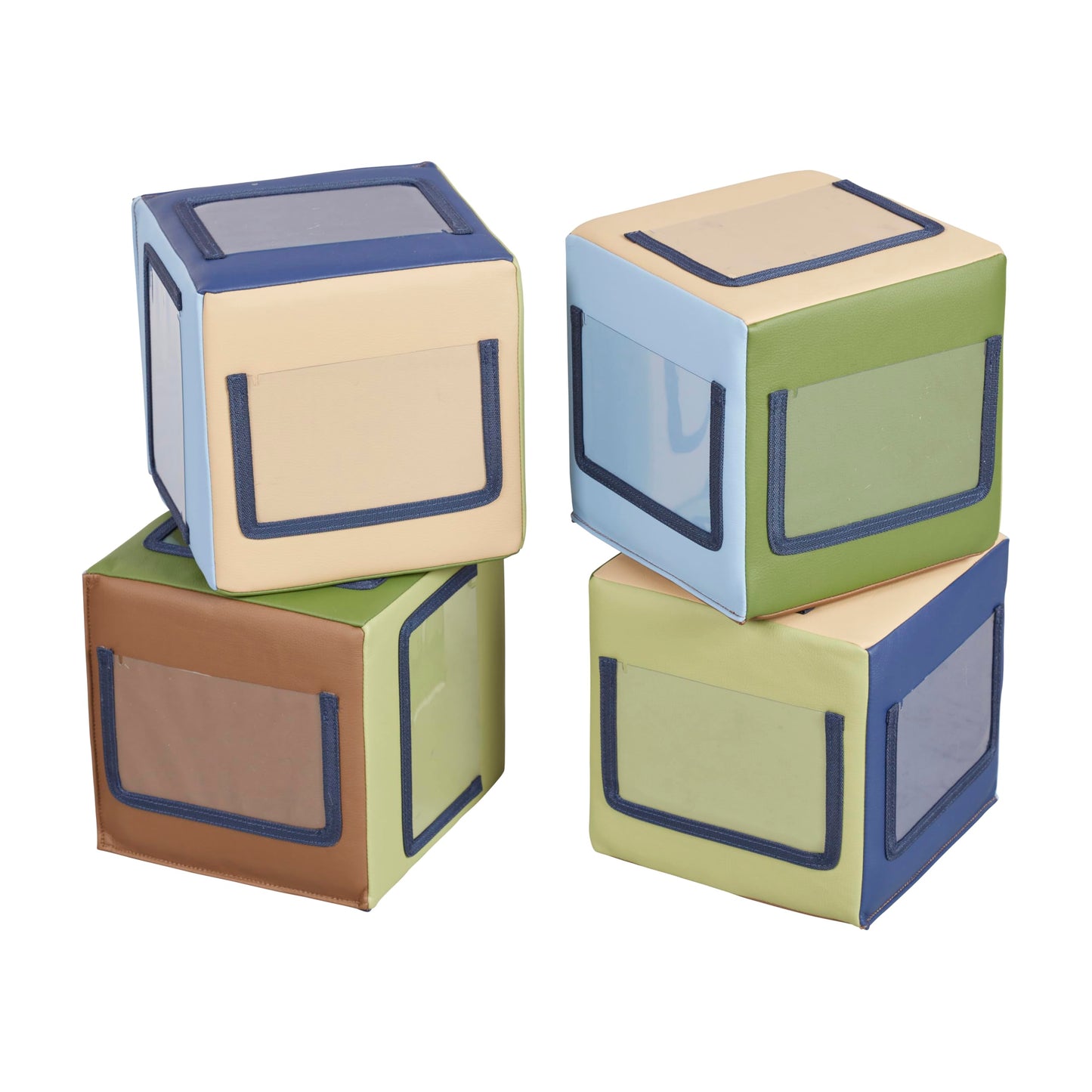 ECR4Kids SoftZone Picture Me Building Block Playset, Stacking Cubes, Earthtone, 4-Pack