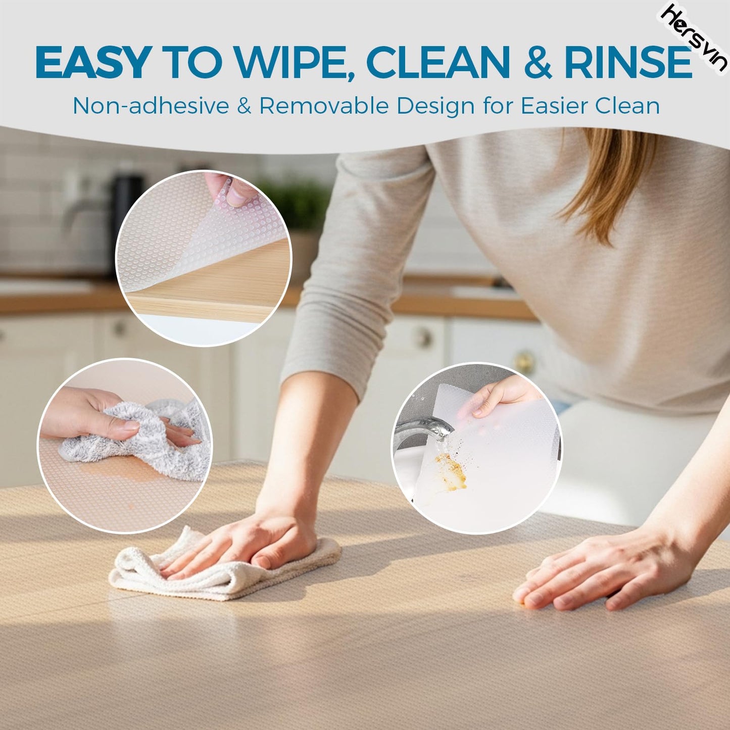 Hersvin Shelf Liners, 22in x 20ft Kitchen Drawer Mats, Non-Adhesive EVA Cupboard Protector, Cabinet Lining, Refrigerator Liner (Clear Dot, 56x610cm)