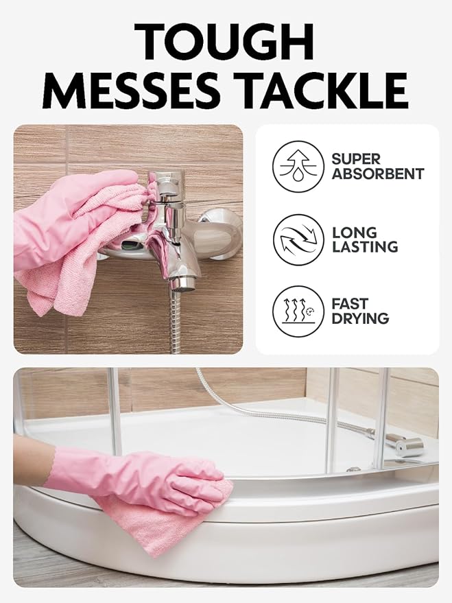 Fantasticlean Microfiber Cleaning Cloth Roll -75 Pack, Tear Away Microfiber Towels, 12" x 12", Reusable, Washable, Scratch Free, Ultra Absorbent Dish Rags for Car, Home, Garage or Shop (Pink)
