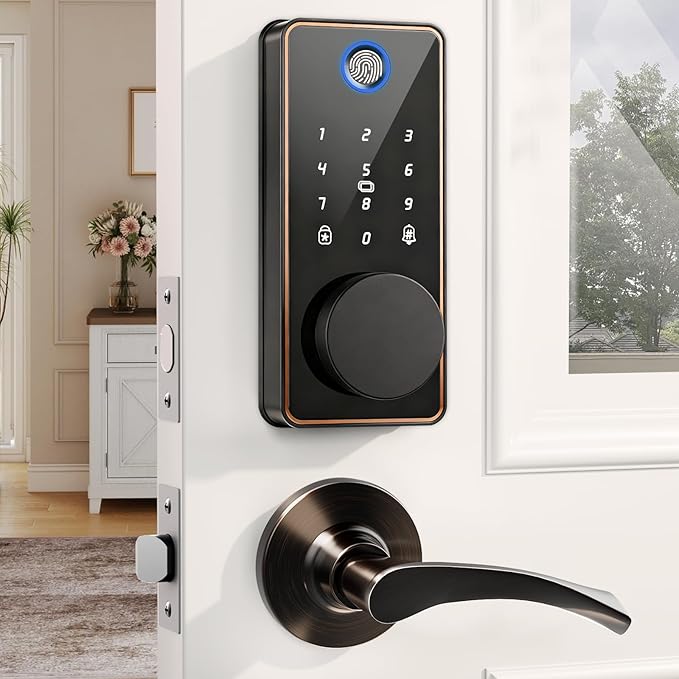 Keyless Entry Door Lock with 2 Lever Handles, Electronic Keypad Deadbolt, Auto & One Touch Lock,Smart Locks for Front Door, Easy Installation, App Control, Oil Rubbed Bronze
