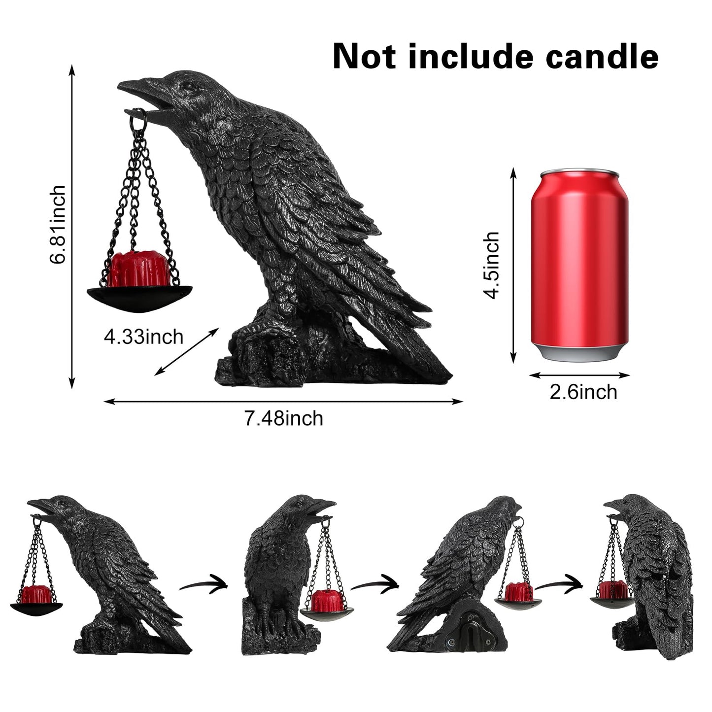 Gothic Crow Wall Art Decor Outdoor Wall Sconce Raven lamp Table Candle Holder Halloween Wall Decor for Patio Garden Bedroom Resin Tealight Statue Black