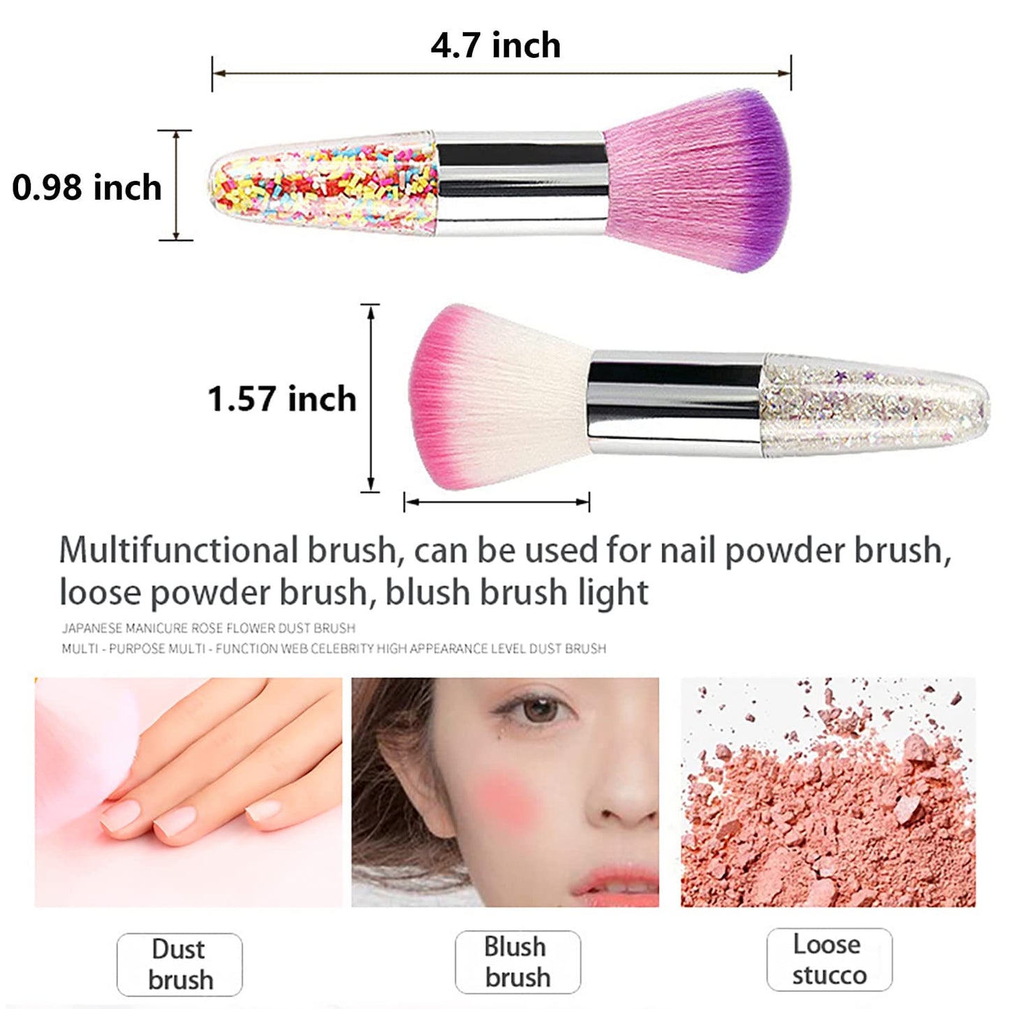 DANNEASY 3pcs Nail Dust Brush Acrylic Brush Cleaner Nail Duster Large Powder Brush Makeup Blush Brush Nail Art Brushes Brush for Nails Nail Tools