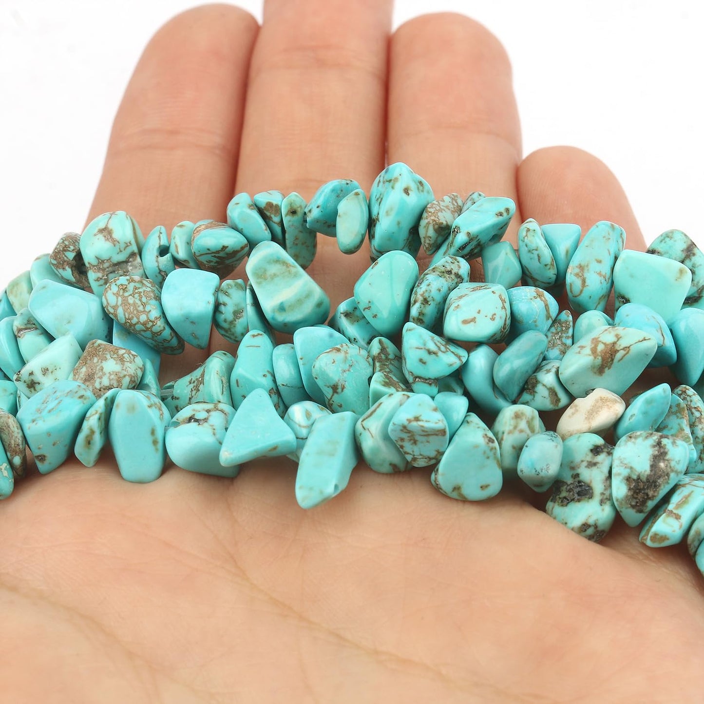 30in Turquoise Natural Chip Stone Beads 5-8mm About 230pcs, Irregular Drilled Blue Green Bead for Bracelets Jewelry Making Supplies for Adults, DIY Crafts.
