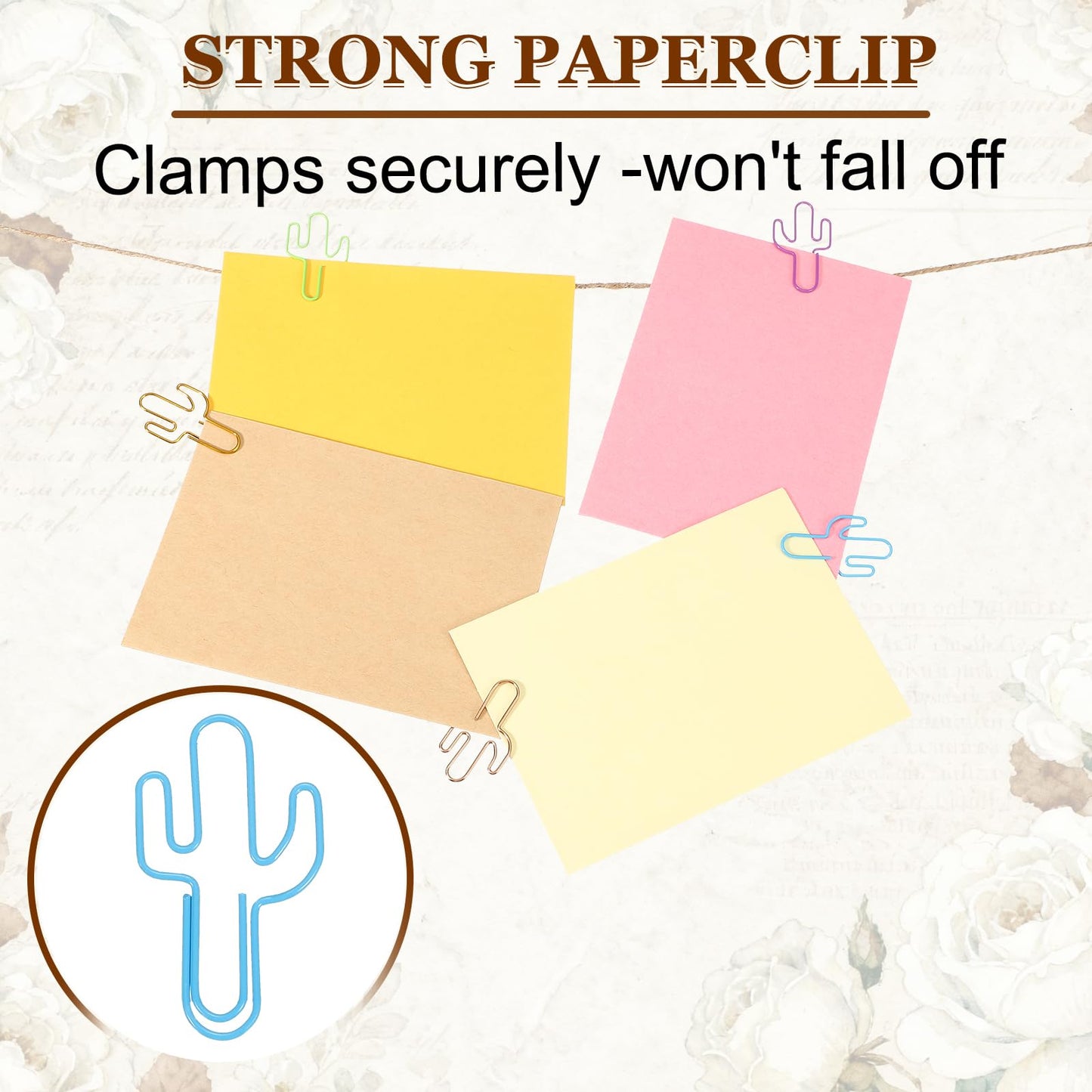 PATIKIL 60Pcs Paper Clip, Cactus Shape Metal Paper Clip Rust-Proof Small Cute Lovely Decorative Bookmarks for Notebook Document Office Home Supplies, Rose Gold