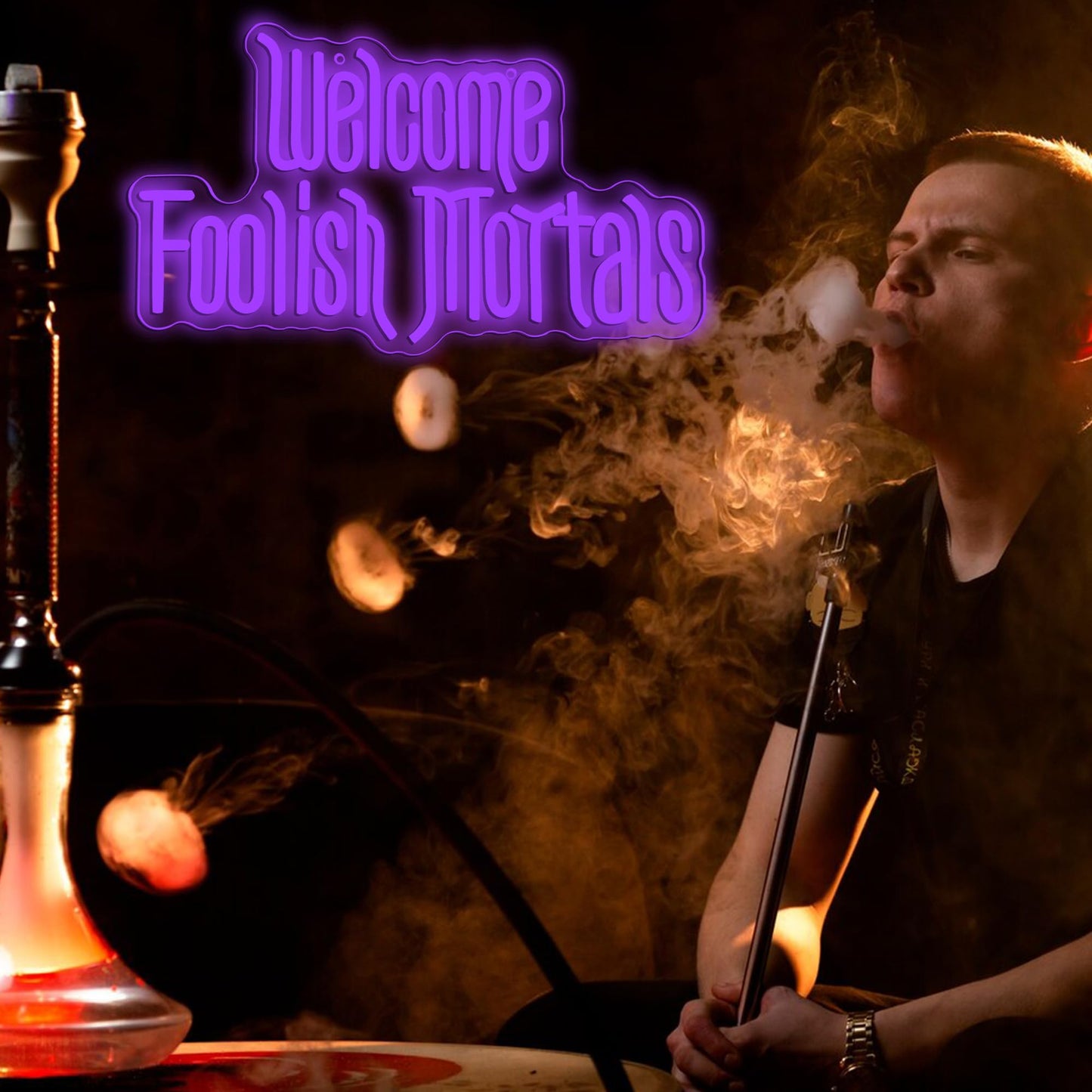 Welcome Foolish Mortals Neon Sign,Dimmable Spooky Gothic Purple Haunted Mansion Coffin LED Neon Signs for Wall Decor,USB Powered Led Neon Light for Haunted House Man Cave Halloween Party Birthday Gifts