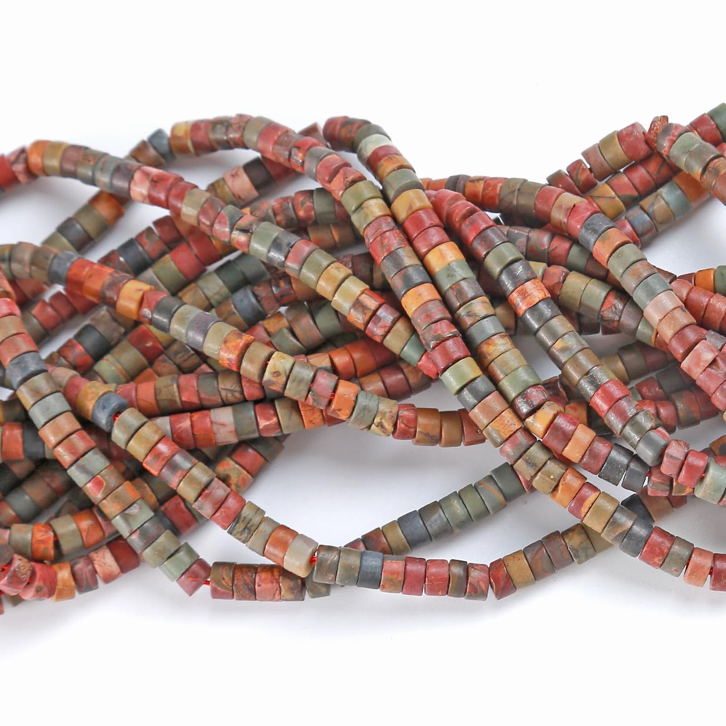 150pcs 2x4mm Natural Picasso Jaspers Stone Tube Shape Beads Loose Flat Round Cylinder Flat Spacer Green Stone Beads for Bracelet Earrings Jewelry Making
