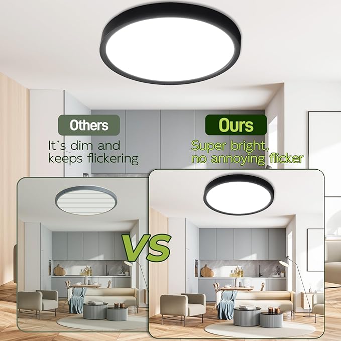 hykolity 9 Inch Selectable CCT LED Round Flat Panel Light, 18W 1800LM 3000K/4000K/5000K, Edge-Lit Flush Mount Ceiling Light Fixture for Kitchen, Bedroom, Laundry and Closet Room, Black