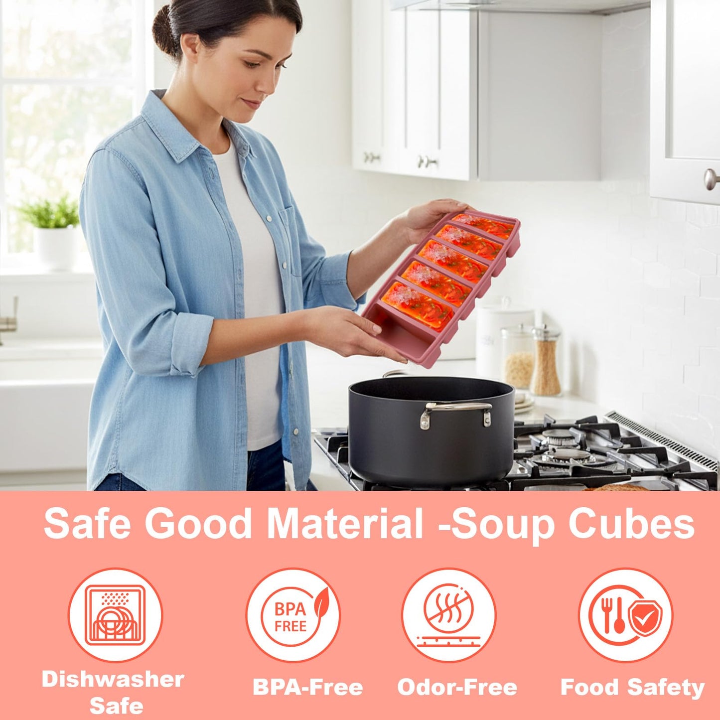 Mity rain Silicone Freezer Trays Set for Soup Cubes, 6 Pack BPA Free 1/2 Cup Silicone Freezer Molds with Lids, Control Portion Soup Freezer Containers for Souper Food Cube Storage & Meal Prep