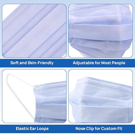 JMU 500 Pcs Disposable Face Masks, 4-Ply Protection ASTM Level 3 Medical Masks for Adults, 10 Box, Purple