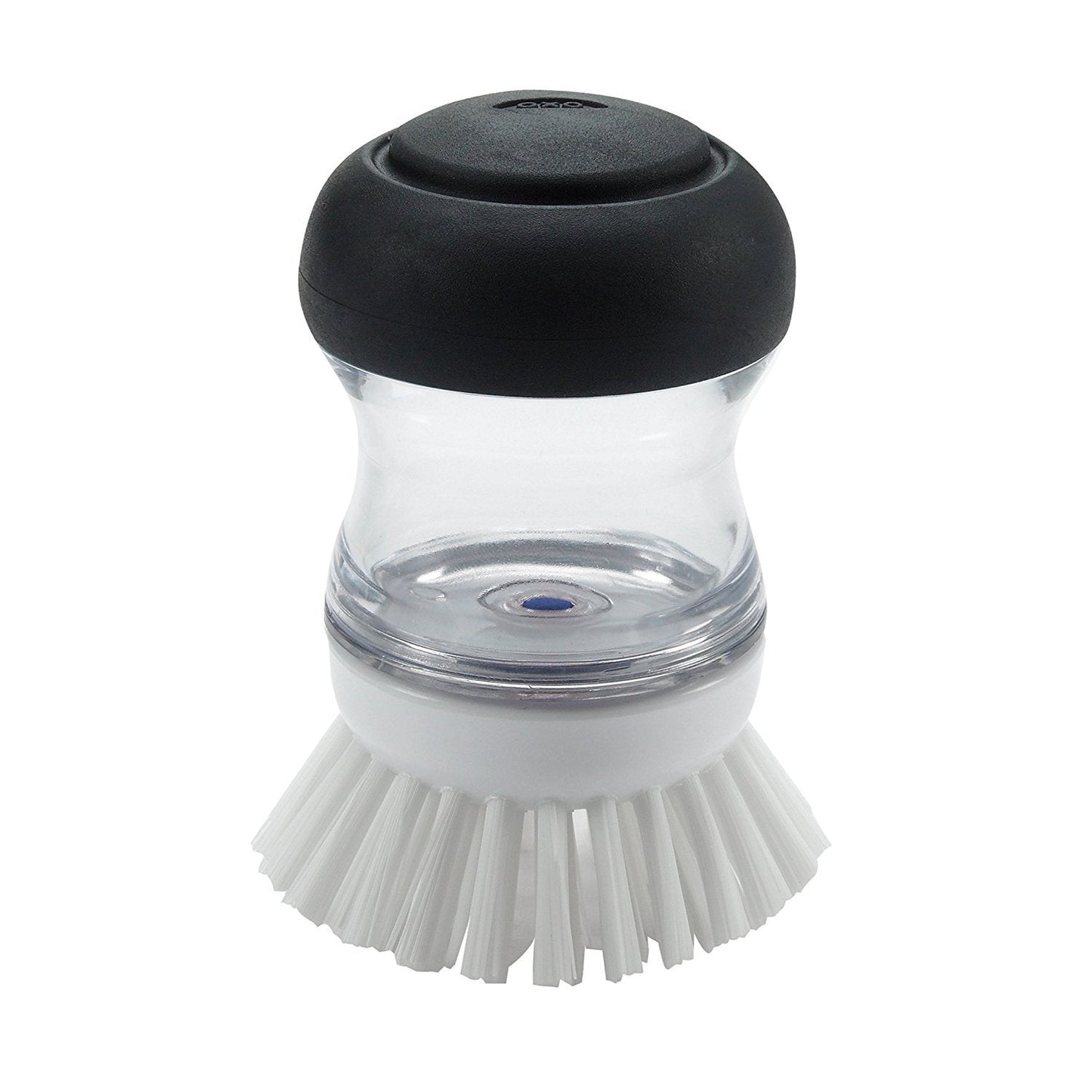 OXO Good Grips 2 Pack Palm Brush Storage Set with Soap Dispensing, Nylon Bristles, Black, Holder