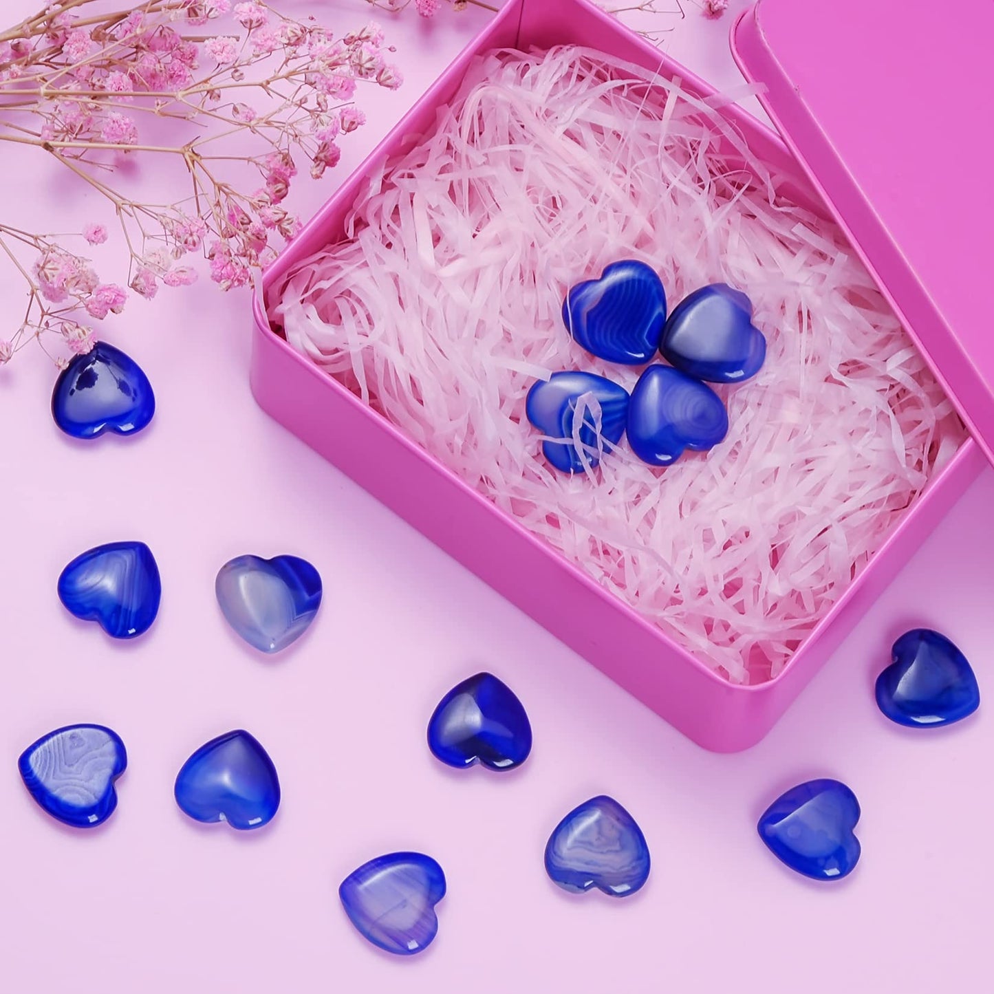 Marrywindix 15 Packs 0.8 Inch Healing Crystal Natural Blue Agate Heart Love Carved Palm Worry Stone Chakra Reiki Balancing