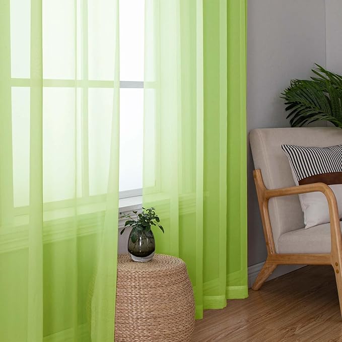 Lecloud Lime Sheer Curtains 84 Inches Long 2 Panels, Solid Voile Light Filtering Long Curtains for Living Room Bedroom, Dual Rod Pockets Transparent Window Treatment Drapes, Each Panel 42" W x 84" L