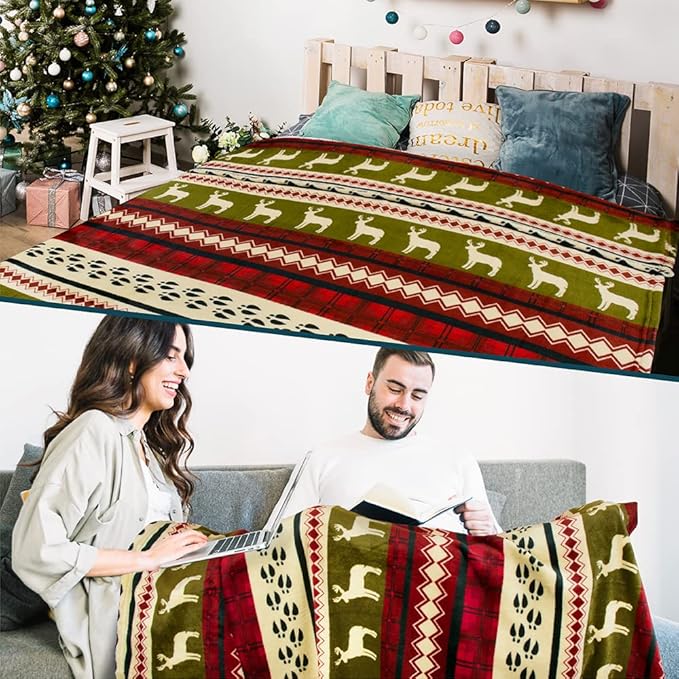 PAVILIA Christmas Throw Blanket | Red Christmas Holiday Fleece Blanket | Soft, Plush, Warm Winter Cabin Throw, 50x60 (Red Christmas)