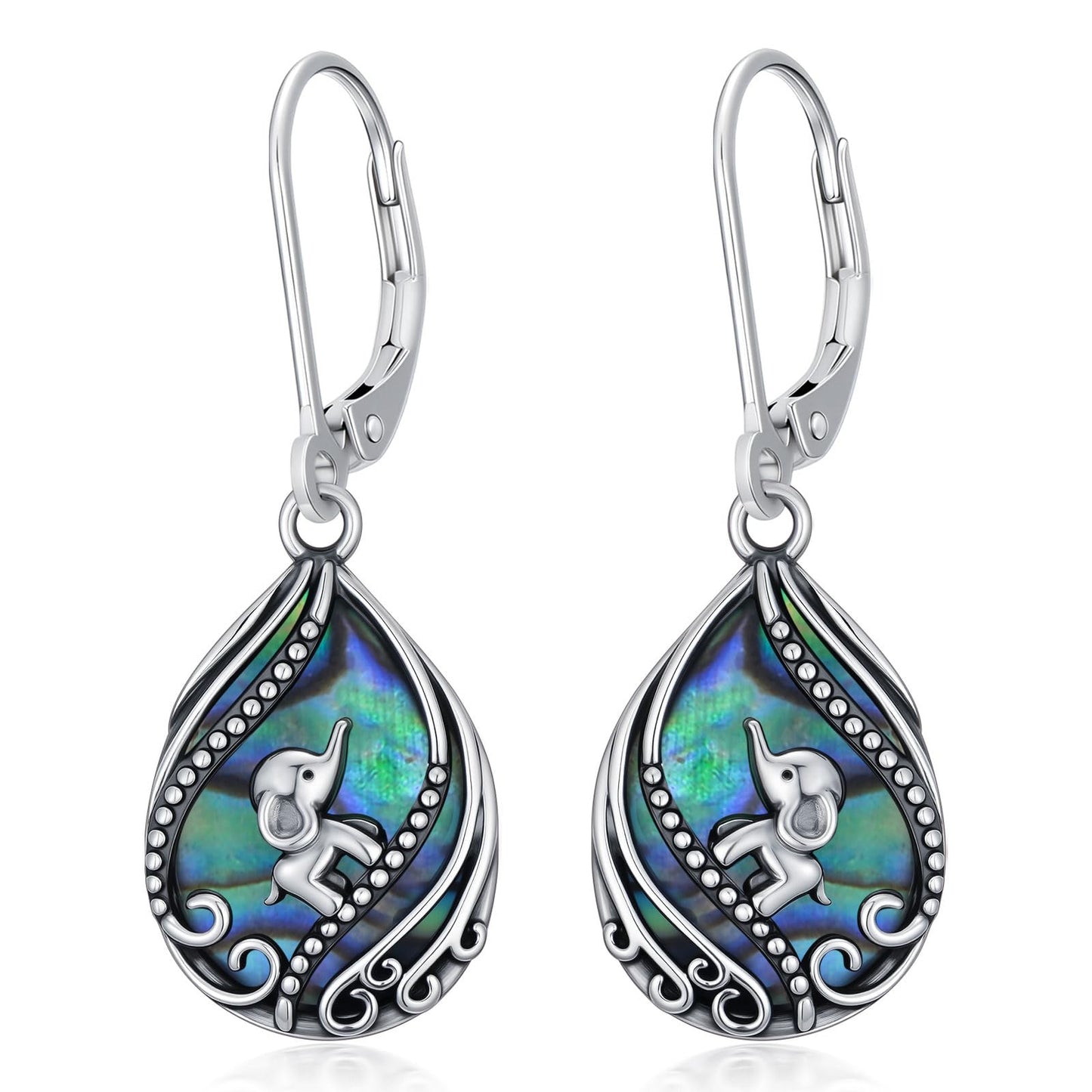 YYmqmq Elephant Earrings for Women 925 Sterling Sliver Abalone Dangle Earrings Leverback Abalone Shell Jewelry Elephant Gifts for Women Girlfriend