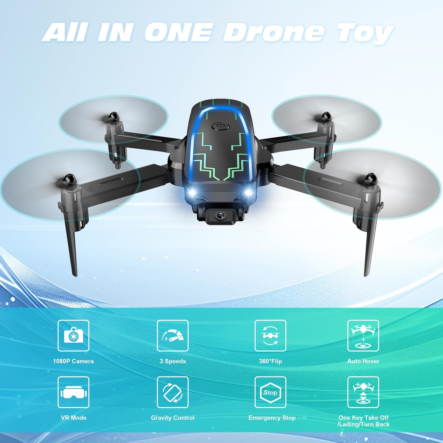 Mini Drone with Camera for Adults Kids - 1080P HD FPV Camera Drones with 90° Adjustable Lens, Gestures Selfie, One Key Start, 360° Flips, Toys Gifts RC Quadcopter for Boys Girls with 2 Batteries