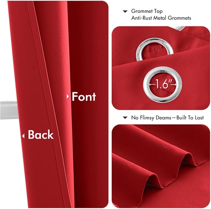 MIULEE Christmas Red Blackout Curtains for Bedroom Living Room 90 Inches Long 2 Panels, Thermal Insulated Room Darkening Drapes Solid Grommet Top Light Blocking Window Treatments 40x90 Inch