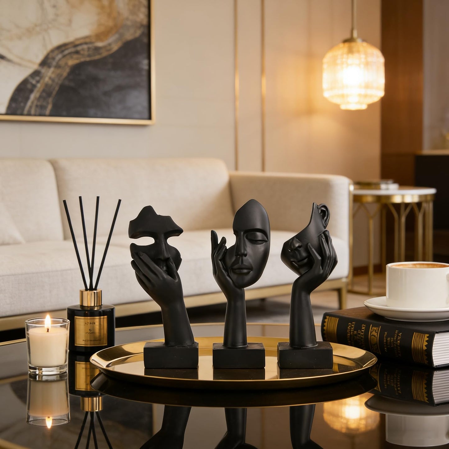 oliruim 3 Pcs Thinker Small Statue Set - Black Art Abstract Home Accent Figurines for Decor Bedroom, Shelves, Living Room Coffee Table, Office Desktop (3 Pcs Black, 6")