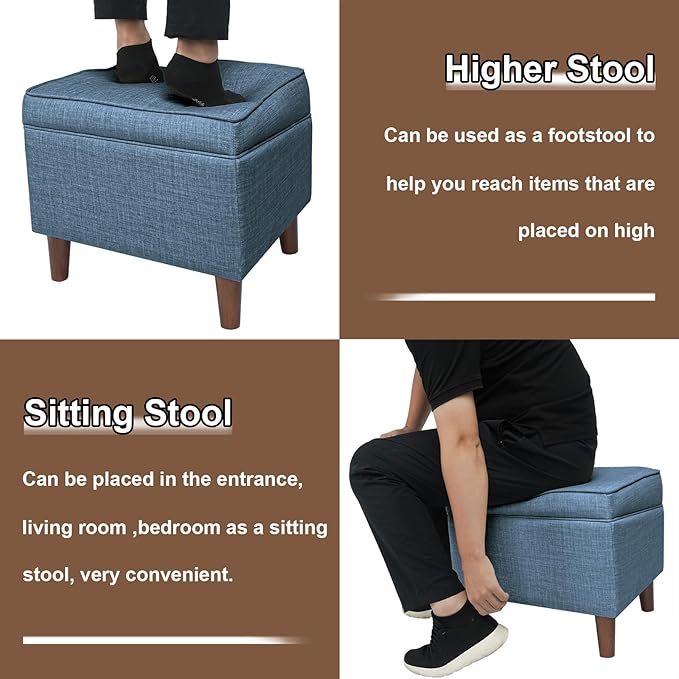 Storage Ottomans with Adjustable Cover, BOGO, Soft Step Stool, Footrest and Seat, Ottoman Foot Rest Set for Living Room, Bedroom, Dorm, Blue