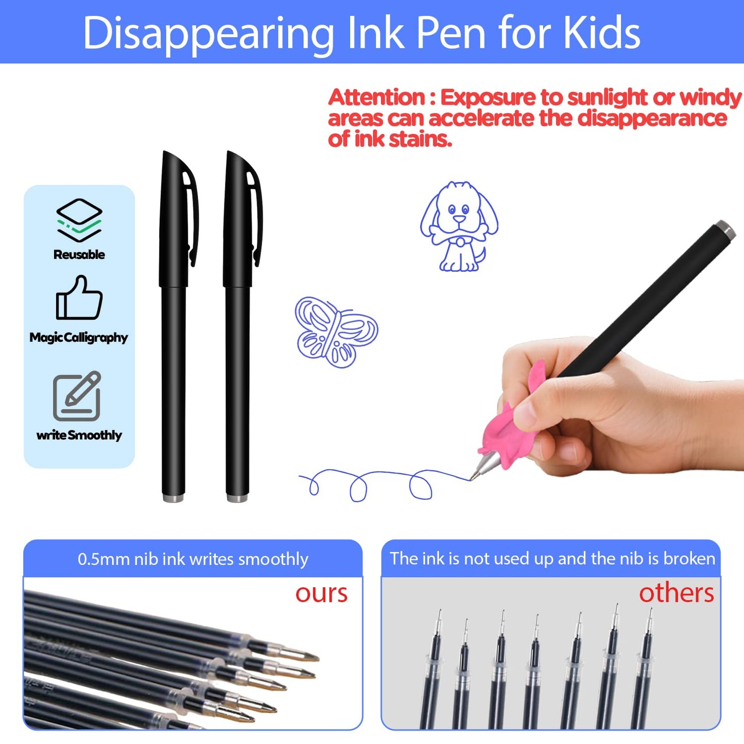 AALGO Magic Pens & Refills for Magic Copybooks,Grooved Kids Book Disappearing Ink Pen for Hand Writing Practice Books,Magic Grooved Writing Pens for Tracing Books Material for Kindergarten Kids