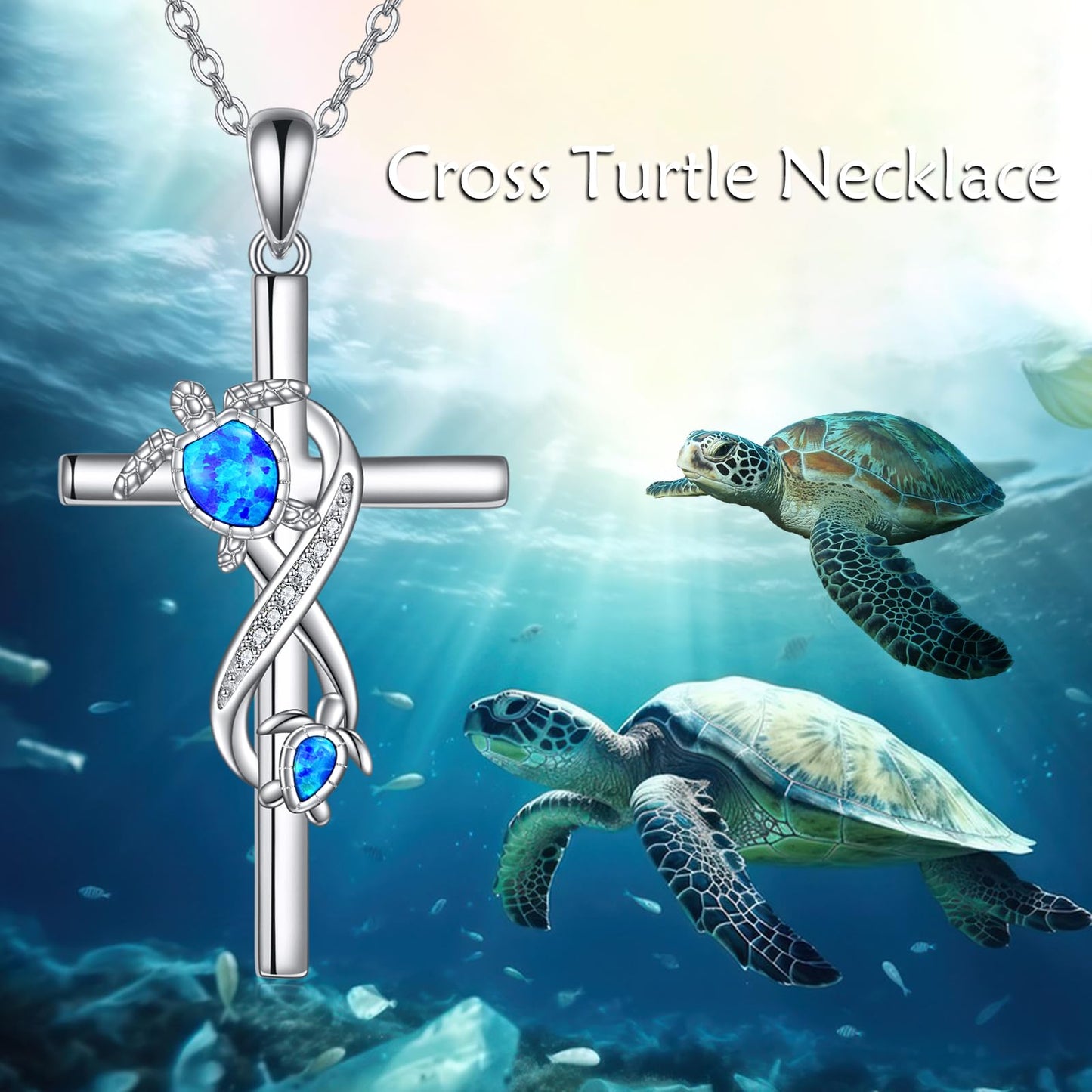 POPLYKE Turtle necklace Sterling Silver SeaTurtle Necklace for Women Cross NecklaceMother's Day Gifts, Blue