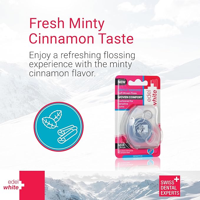 Gentle Gum Care Soft Woven Dental Floss, Minty Cinnamon Flavored Dental Floss | Woven Cushioned Comfort Floss for Sensitive Gums | Expanding & Cushioned Flossing - 131ft Total Length