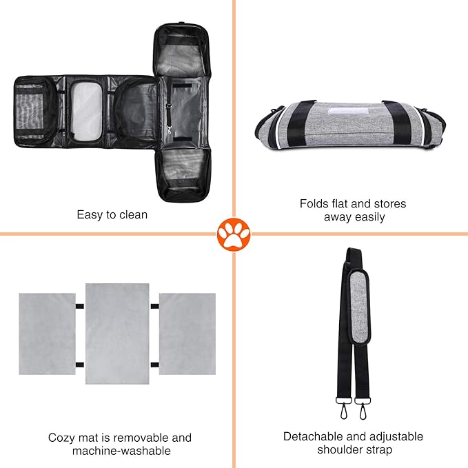 MASKEYON TSA Airline Approved Soft Sided Pet Carrier Top Loading 4 Side Expandable Large Travel Cats Carrier Collapsible with 3 Removable Washable Pads and 3 Pockets for Cats Kitten and Small Dogs