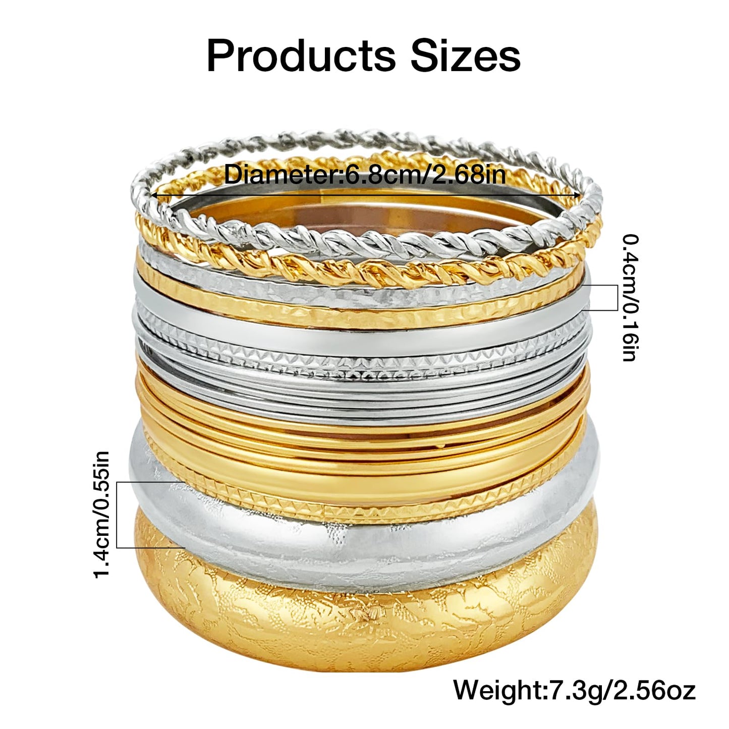 YBMYCM 10Pcs Gold-plated Bangle Bracelet Set for Women Multi Layer Stackable Wide Bangles Indian Chunky Bangle Bracelets Ethnic Glossy Textured Bracelets Wedding Outfit Jewelry