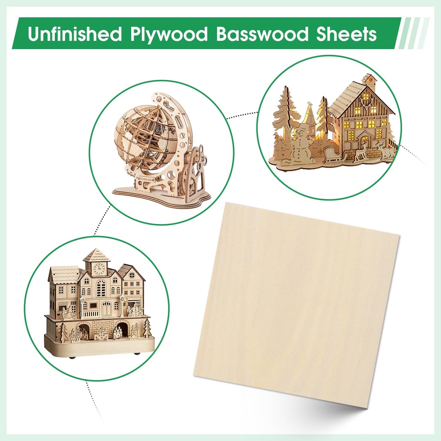 12 Pack Basswood Sheets 4"×4"×25/64" Unfinished Plywood Sheet Smooth Thin Wood Boards for Laser Cutting Wood Carving Burning DIY Crafts