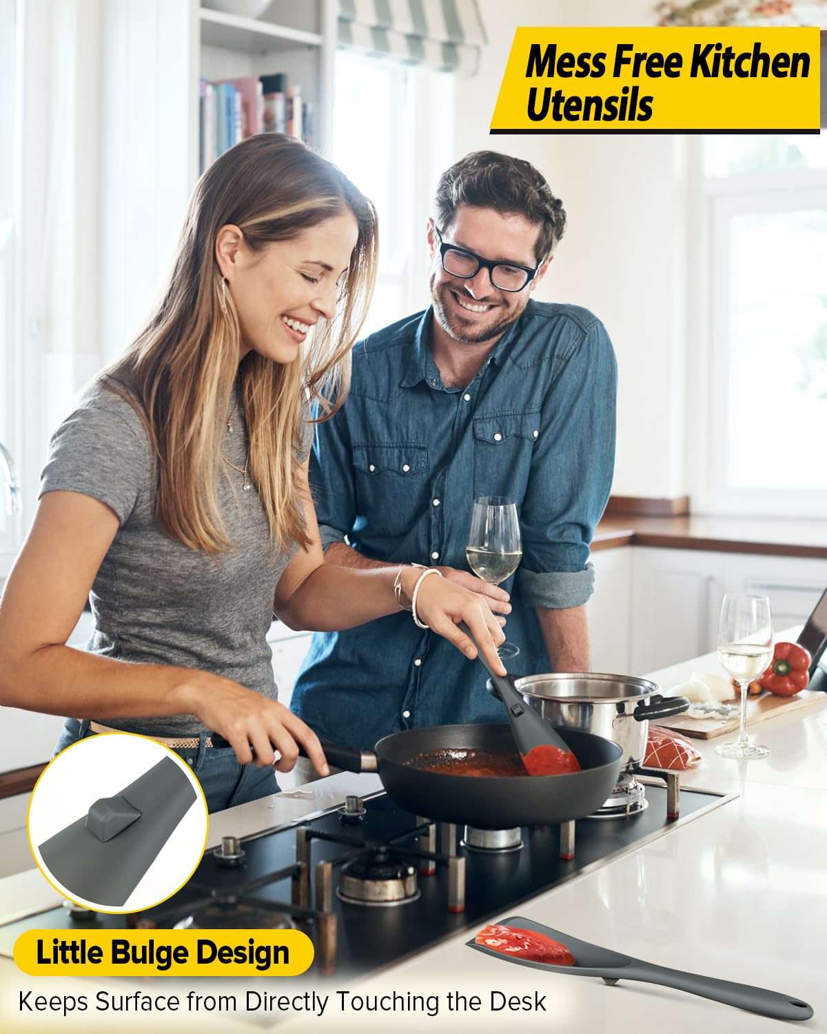 Pack of 2 Cooking Spoons for Non Stick Cookware, Multifunction Spatula Spoon BPA-Free, One-Piece Design, Suitable for Scooping, Scraping, Serving and Mixing(GRAY)