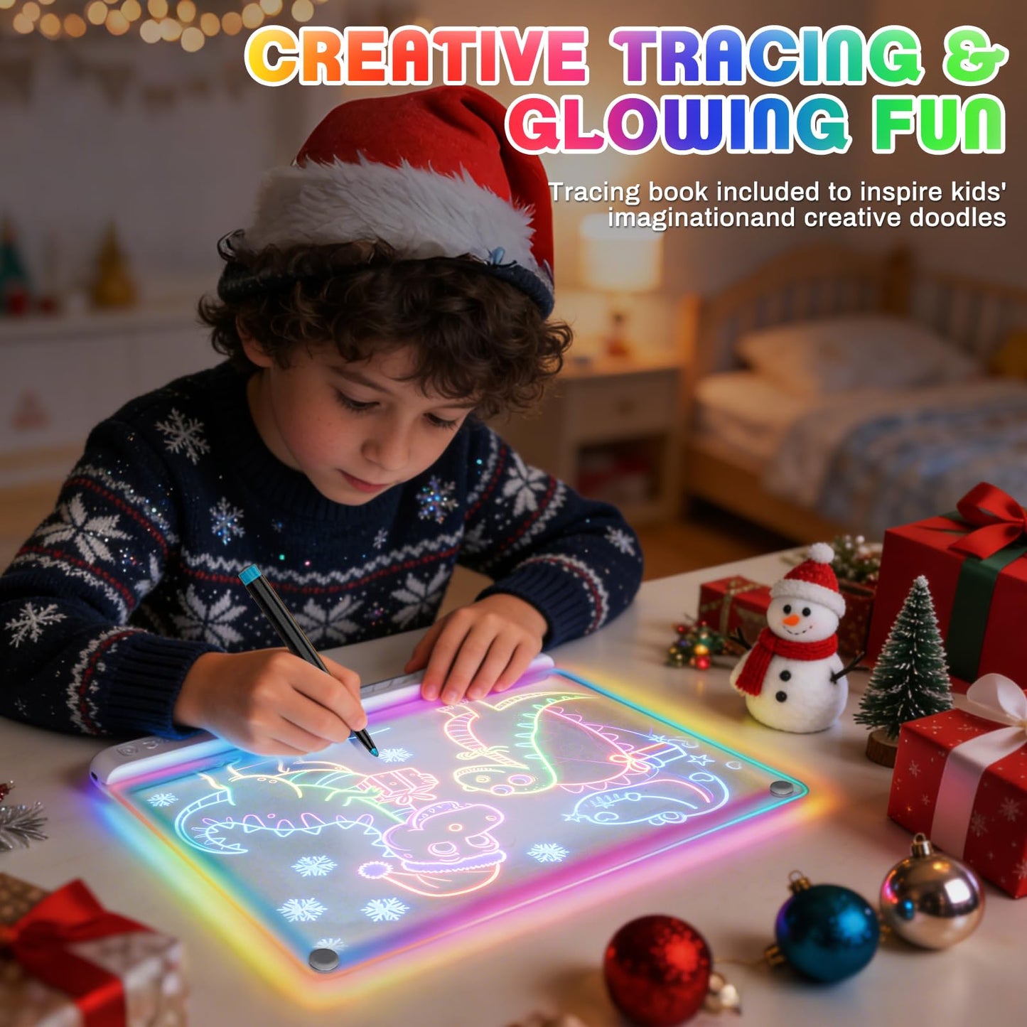 ZUCYDY 16-Inch LED Drawing Board for Kids, Rechargeable Doodle Glow Board with 7 Light Modes & Built-in Stand, Dry Erase Note Board, Great Art Gift for Boys and Girls