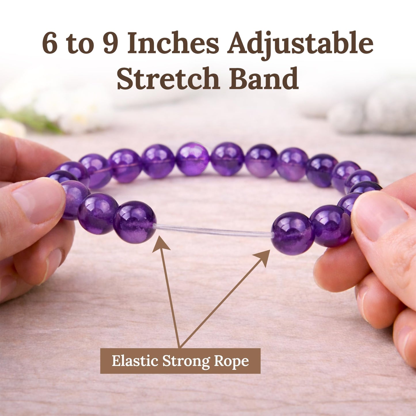 Elm City Direct 8mm Natural Stone Beaded Bracelet – Unisex Crystal Stretch Bracelets for Men & Women, Chakra & Healing Jewelry, Gift-Ready Beaded Bracelets (Amethyst, 8mm)