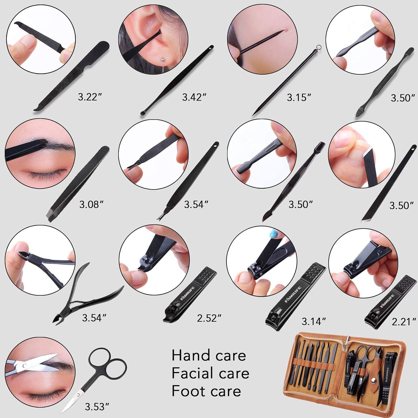 FAMILIFE 13pcs Stainless Steel Manicure Set And L07 100% Stainless Steel Ingrown Toenail File and Lifter Double Sided with Storage Case