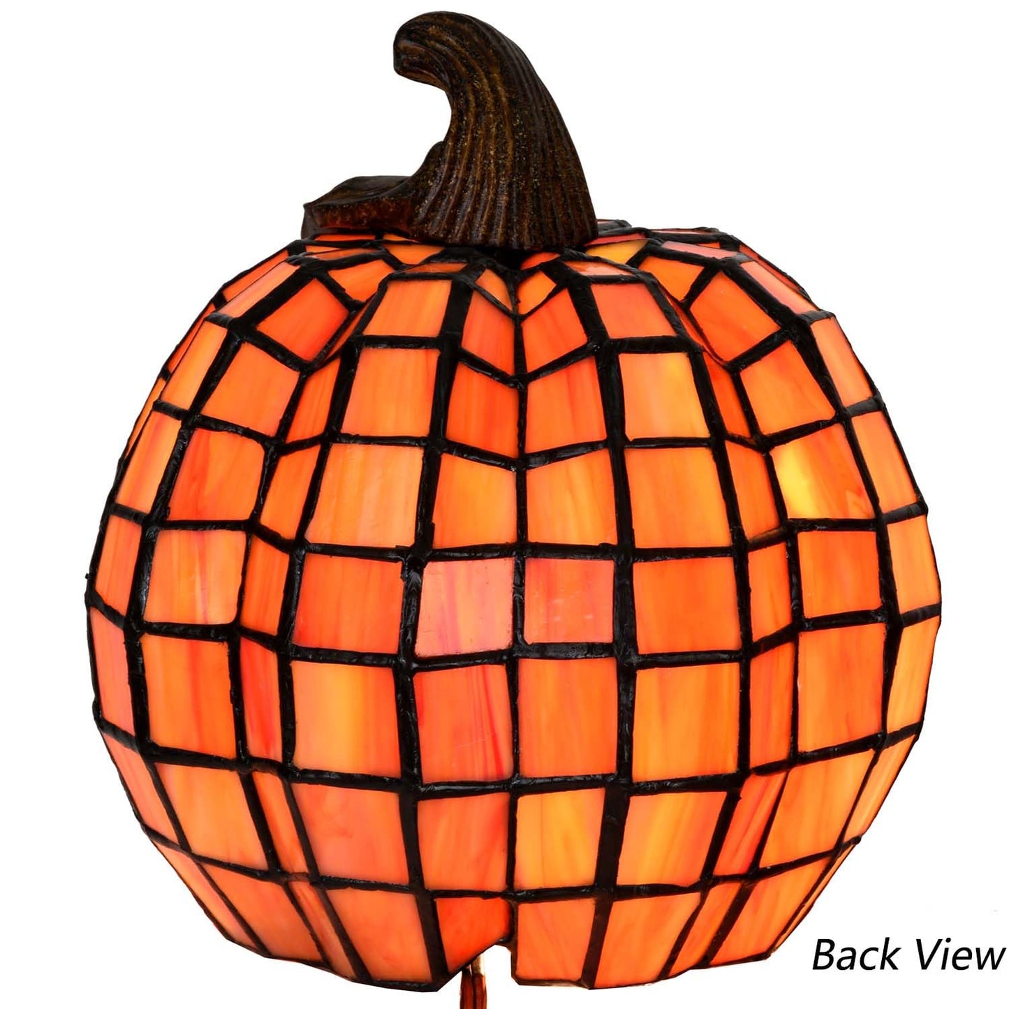 Bieye L10927 Carved Pumpkin Tiffany Style Stained Glass Accent Table Lamp for Halloween Decor