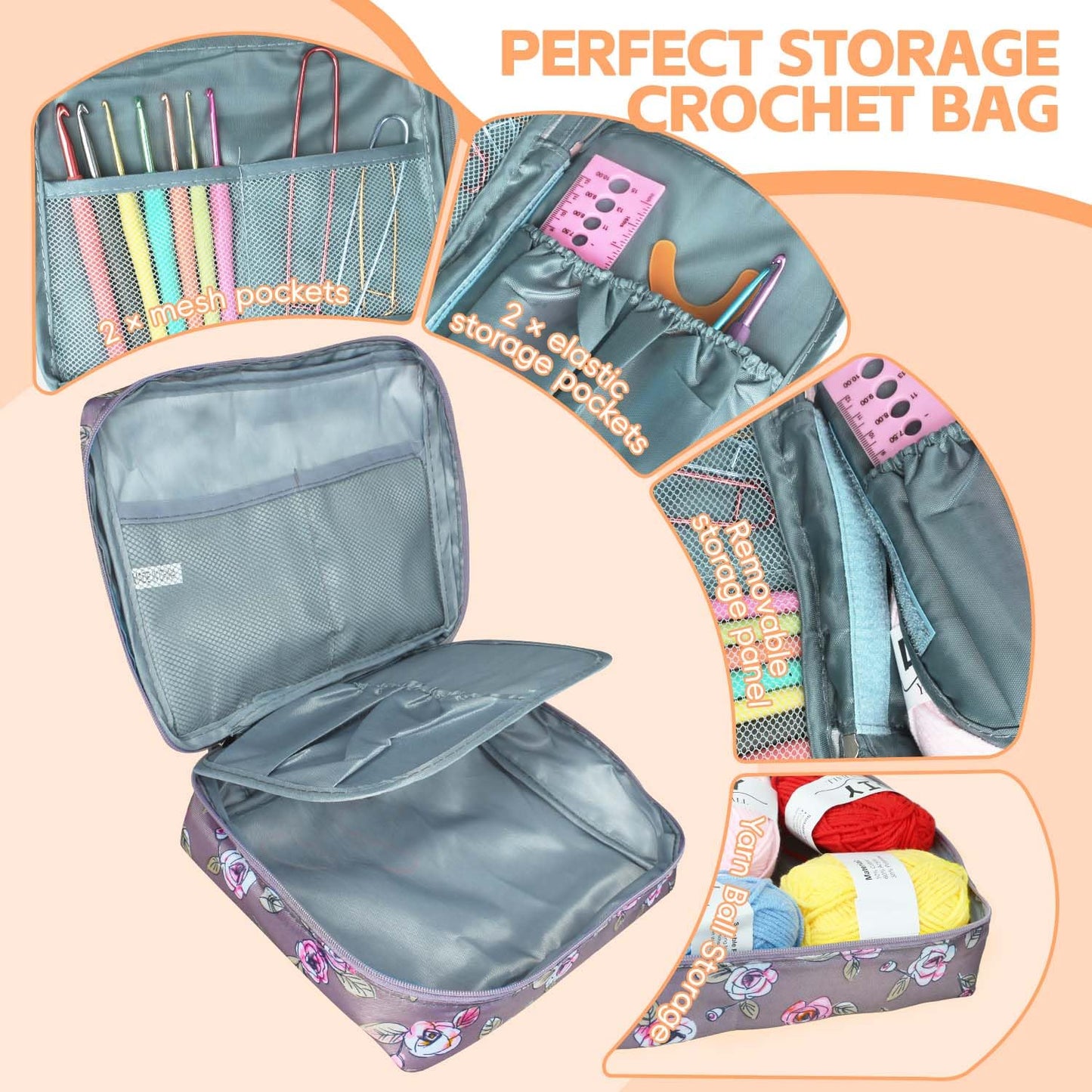 HATINXIA 58pcs Crochet Kit Beginners, Crochet Hook Set with Yarn, Portable Crocheting Kit for Starter, Ergonomic Crochet Needles Tools DIY Knitting Accessories for Experienced Crochet Lovers, Purple