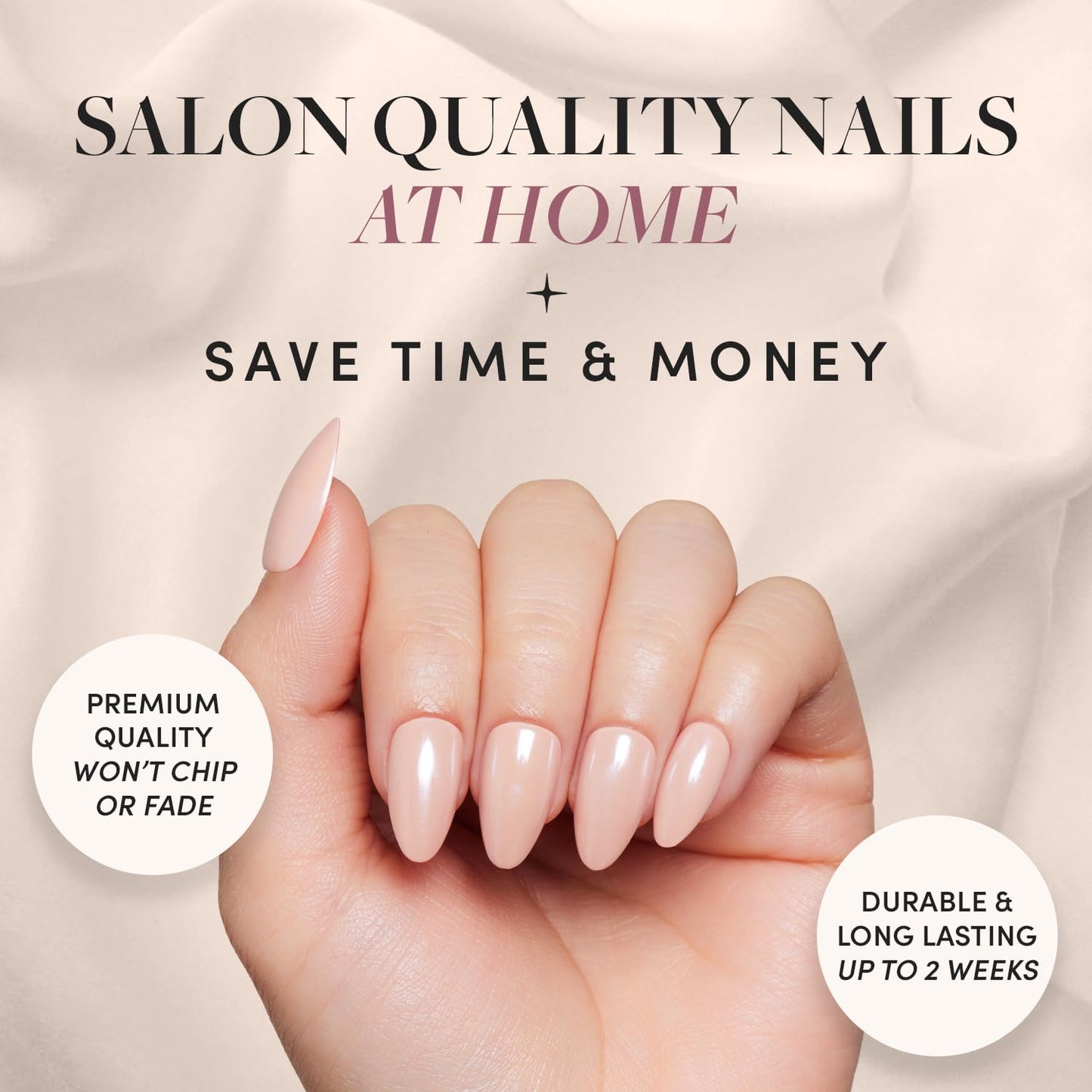 Glamnetic Press-On Nails Bundle - Seleinite, Rock Candy & Los Angeles | Soft White Sparkle Fake Nails | Pink Metallic Chrome French Tips | Blush Nude Pink Short Almond Nails
