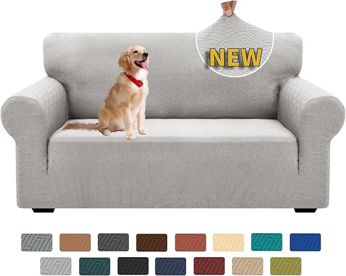 XINEAGE 2026 New 1 Piece Couch Covers for 2 Cushion (55"-69") Stretch Loveseat Sofa Cover Slipcover Jacquard Universal Furniture Protector with Elastic Bottom for Kids,Dog (Loveseat, Silver Grey)