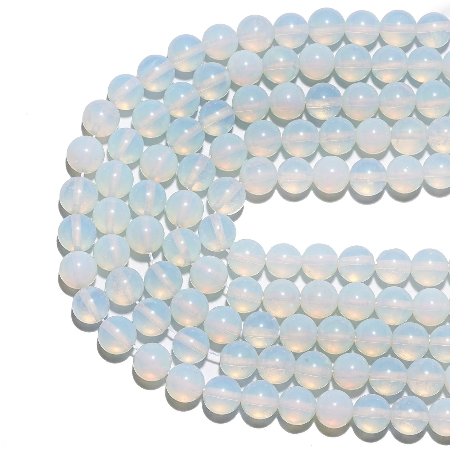 10mm Natural White Opal Gemstone Beads Polished Round Smooth Stone Beads for Bracelets Jewelry Making 15inch Loose Beads