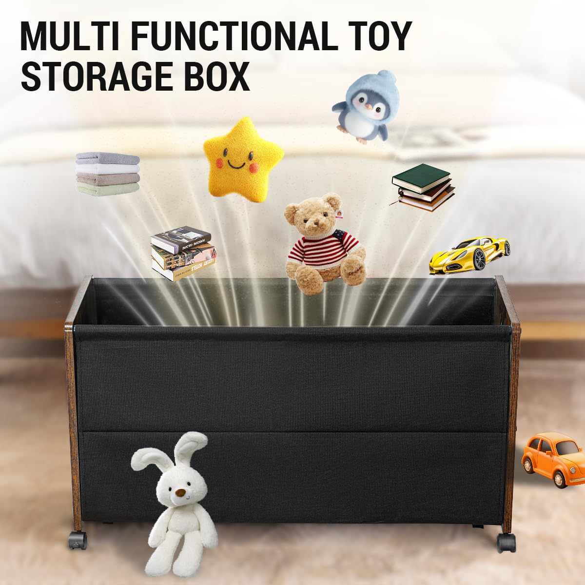 FOUCSSOMEI Toy Box, Toy Storage Organizer, Toy Box for Boys Girls, Wooden Kids Storage, Patented Design