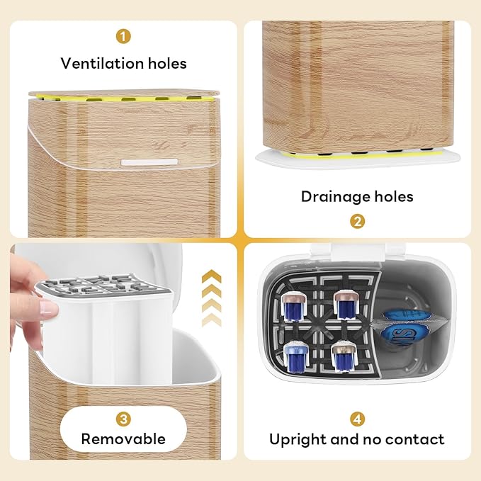 Toothbrush Holders with Cover - 5 Slots Toothbrush and Toothpaste Holde Kids Tooth Brush Holder for Bathroom, Detachable Bathroom Sink Organizer countertop, Wood