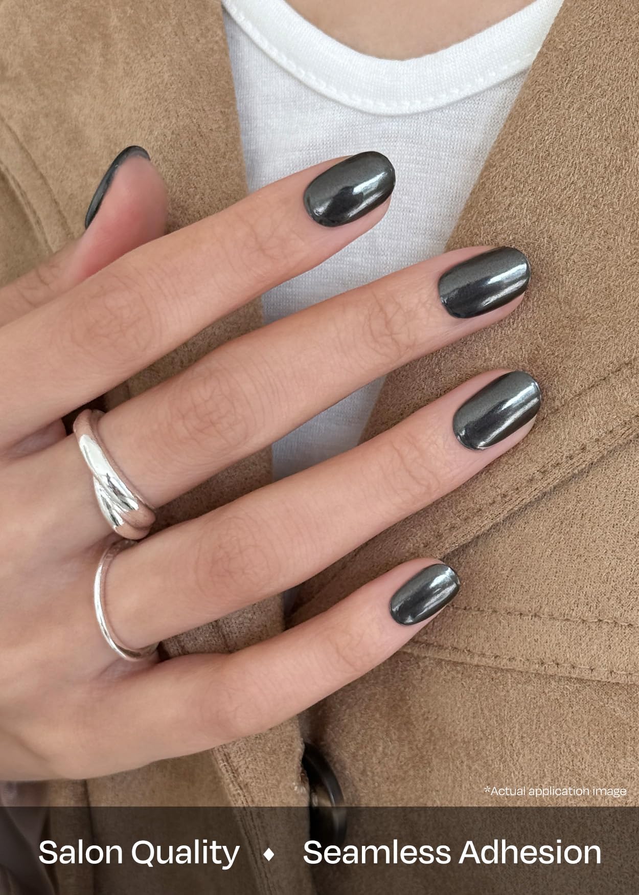 ohora Semi Cured Gel Nail Strips (N Boba Chrome) - Works with Any Nail Lamps, Salon-Quality, Long Lasting, Easy to Apply & Remove - Includes 2 Prep Pads, Nail File & Wooden Stick